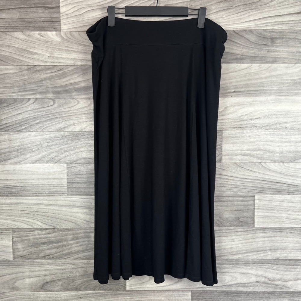 White House Black Market A-Line Midi‎ Skirt Women's Large Black Rayon Stretch